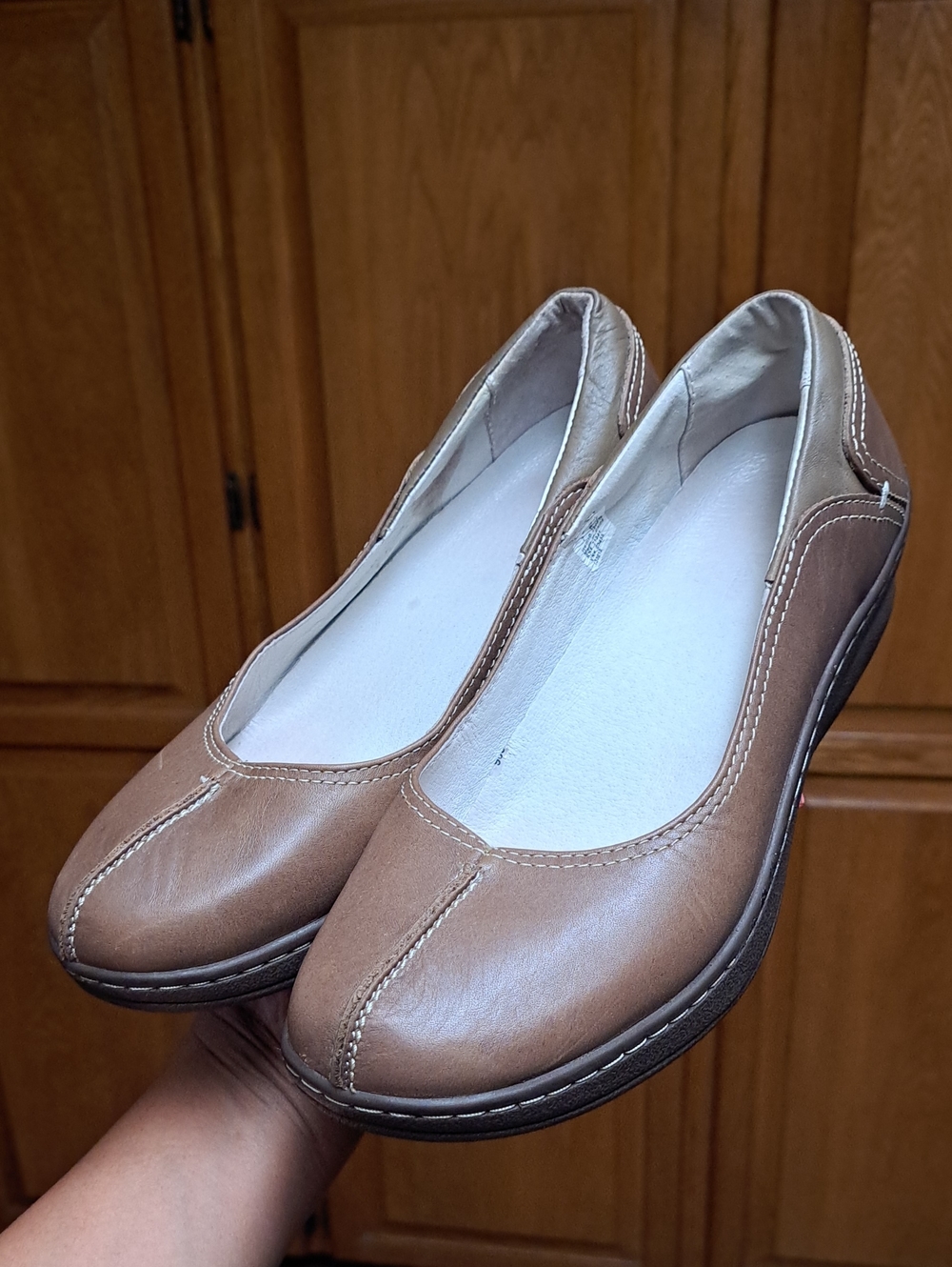 L.L.Bean Leather Split Toe Slip-On Wedge Loafers Brown Comfort Shoes Size 7 W - Picture 4 of 12